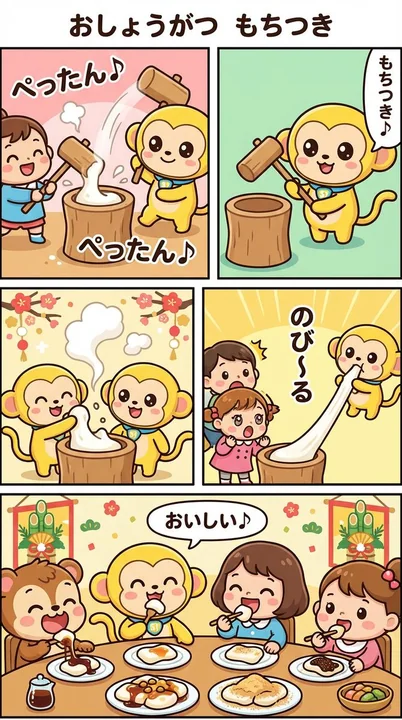 热气腾腾的日式新年捣年糕场景
