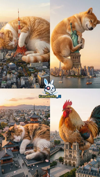 La tour de Tokyo est occupée par un chat géant.