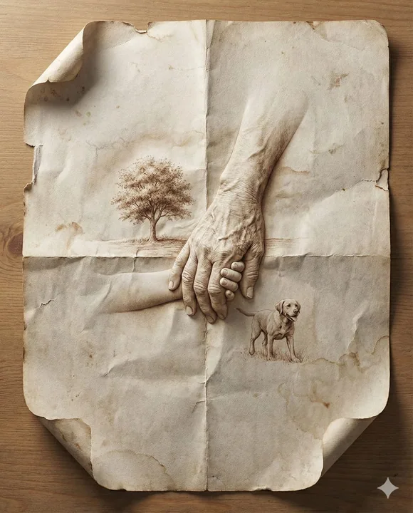 Des souvenirs tridimensionnels hyperréalistes émergeant des plis du vieux papier