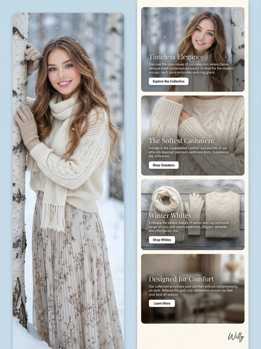 High-end winter fashion collection landing page design