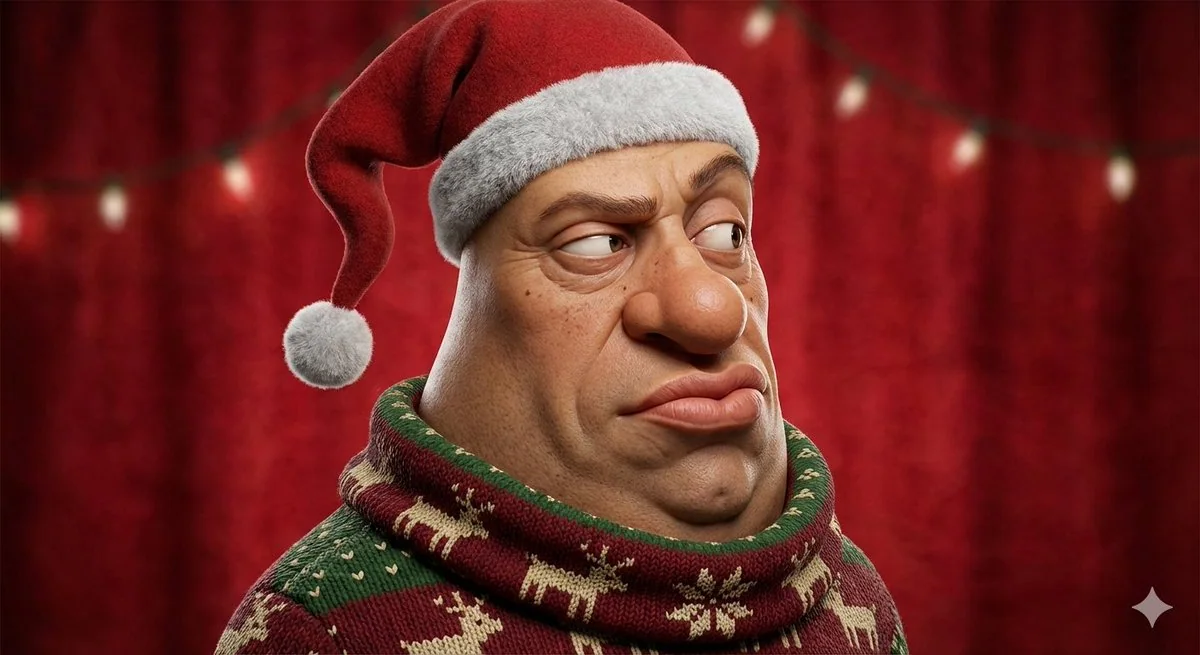 Portrait 3D de Père Noël au style exagéré avec une texture de peau réaliste