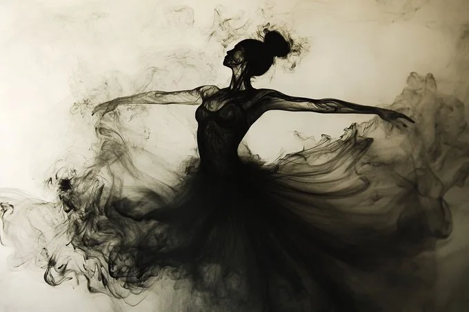 Ink style creates a dreamy poetic atmosphere.