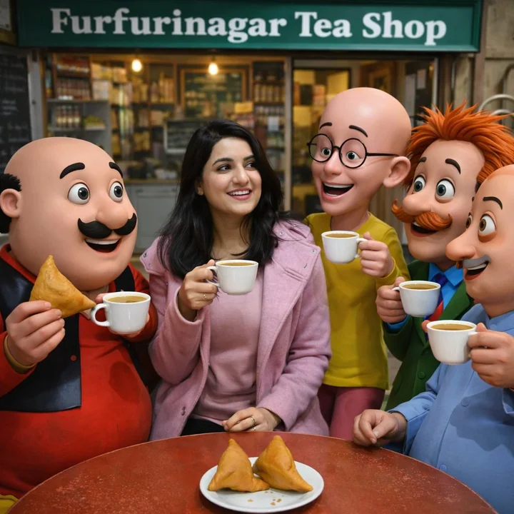 茶铺欢聚：与 Motu Patlu 的超写实合影