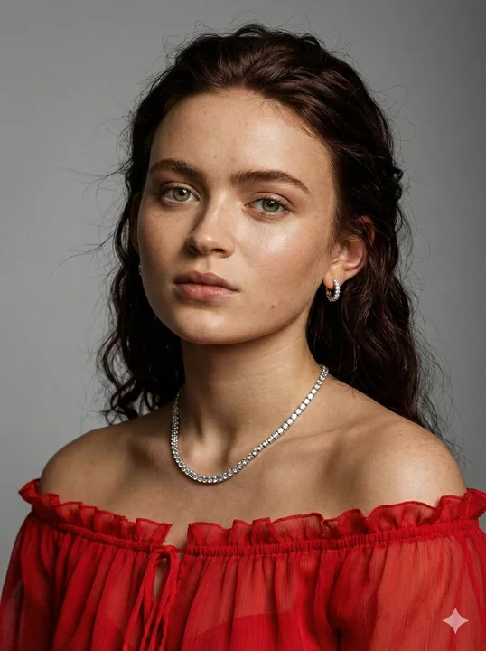 Portrait de jeune fille aux cheveux rouges et vêtements rouges, de haute qualité, en style ultra-réaliste 8K