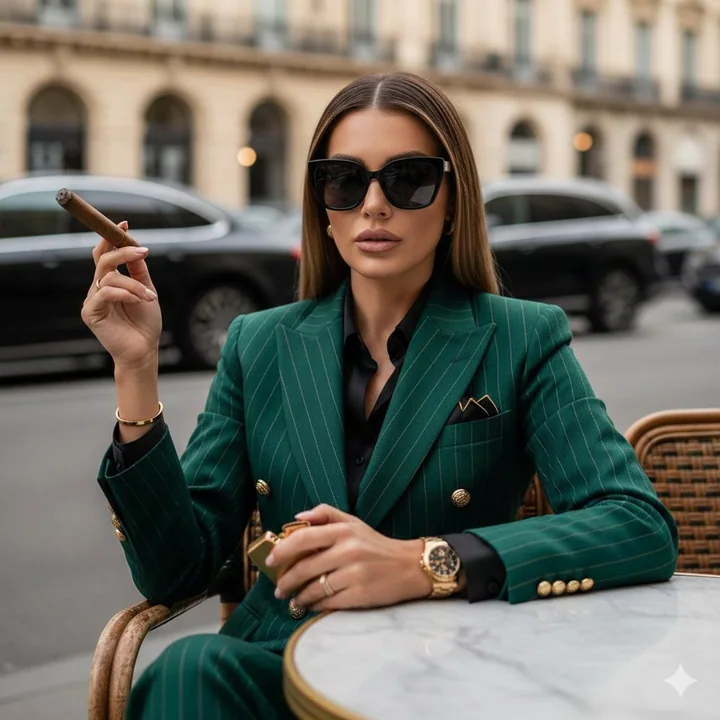 La reine froide et impitoyable tenant un cigare sur les rues d'Europe