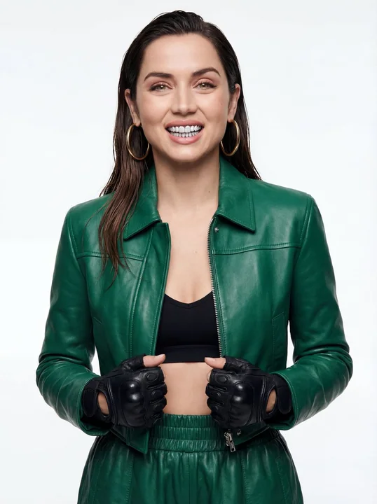 Urban Gangster Fashion with Diamond Braces and Emerald Leather Jacket