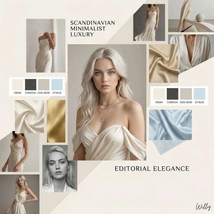 Luxury fashion magazine-style ice-blue-eyed model mood board