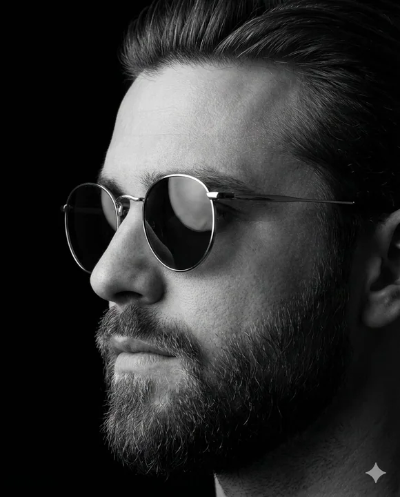 Black and white gentleman's profile fashion shoot with light and shadow carving