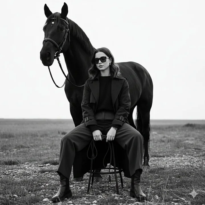 Cool and stylish lady in black and white light and shadow fashion shoot