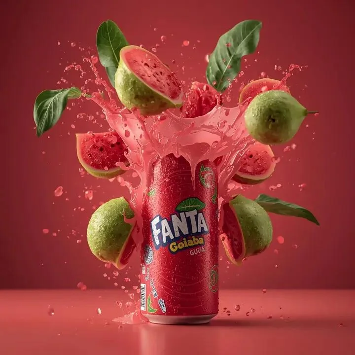 La boisson gazeuse commerciale à la goyave rouge libère instantanément un puissant impact.