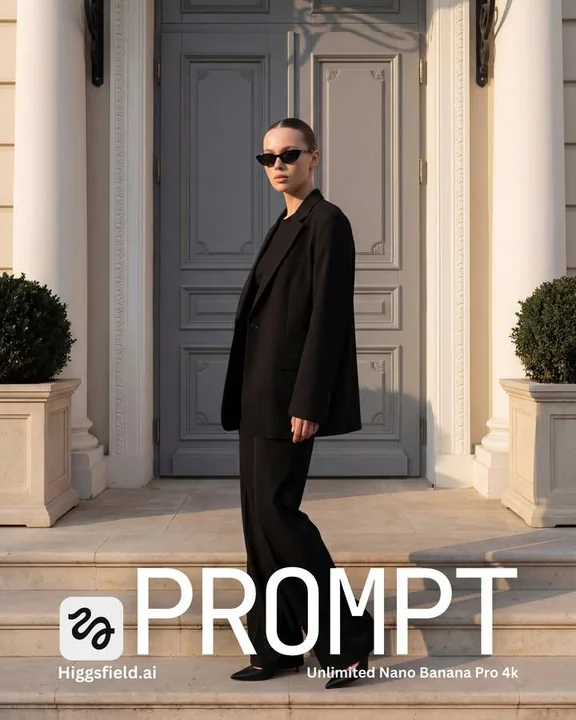 Photographie de mode en style luxe discret tout en noir, avec un regard par-dessus l’épaule sur des marches en pierre classiques