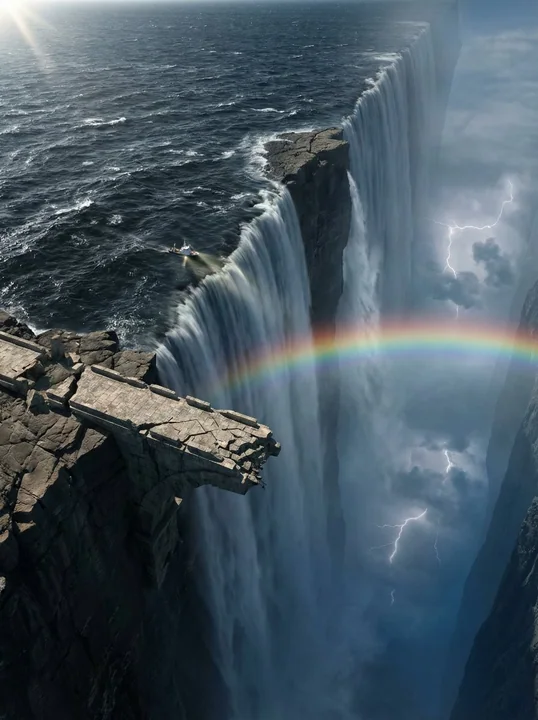 Magnificent Sea Falls and Ancient Ruins at the Edge of the World