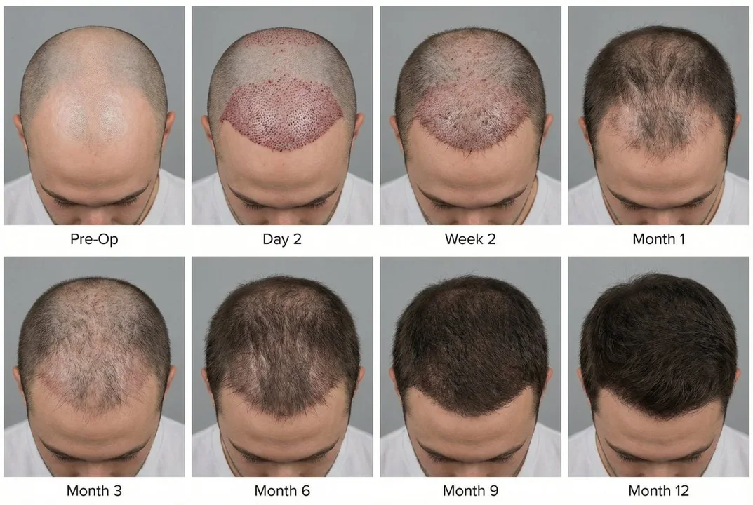 مخطط التغييرات بعد سنة من زراعة الشعر