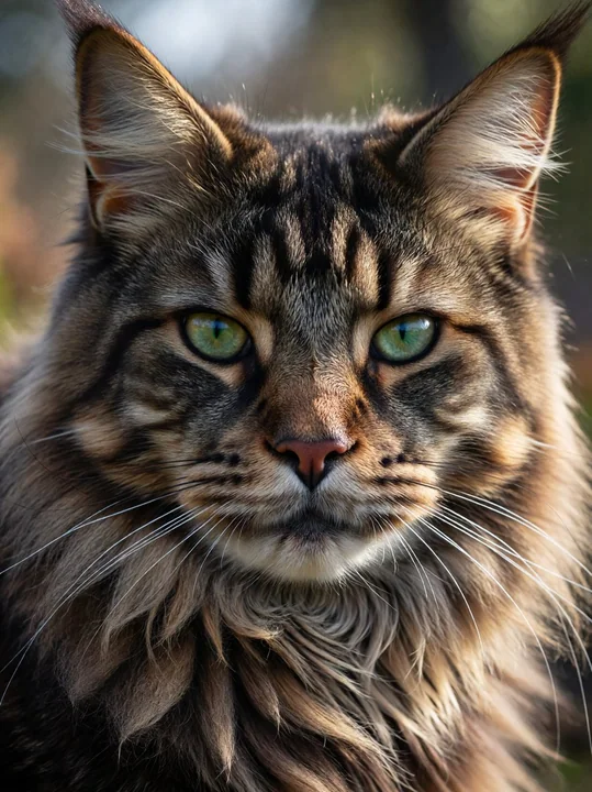超写实绿色眼睛缅因猫特写与极致毛发细节