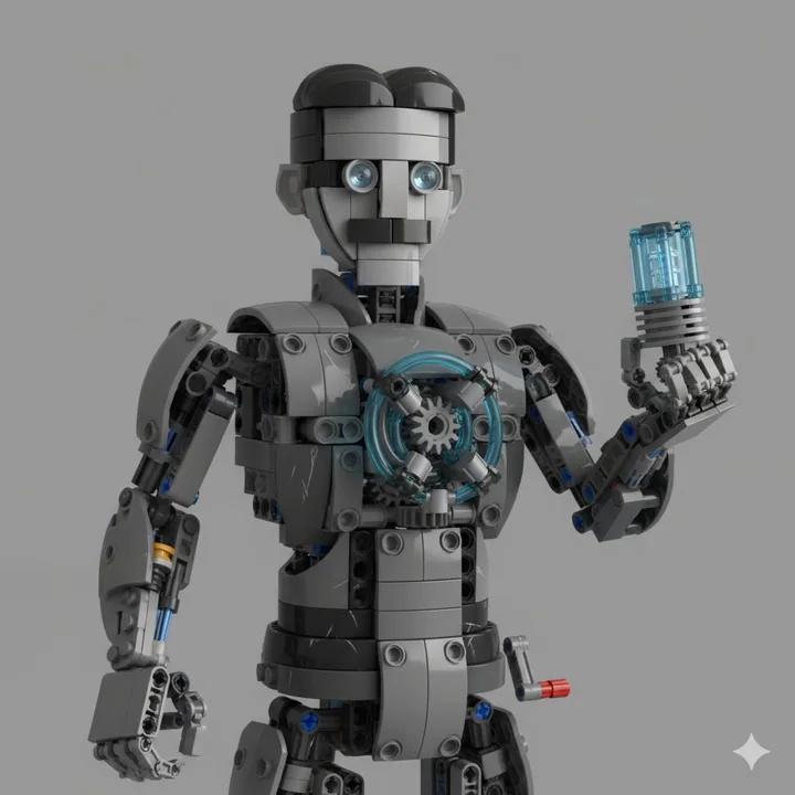 Portrait en briques de style Tesla, ultra-réaliste, en esthétique LEGO Technic