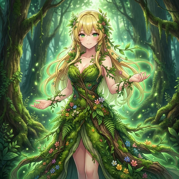 与森林一同呼吸的梦幻树精少女