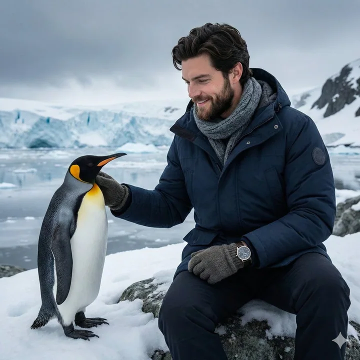 Healing Encounter Between an Antarctic Glacier Boy and an Emperor Penguin