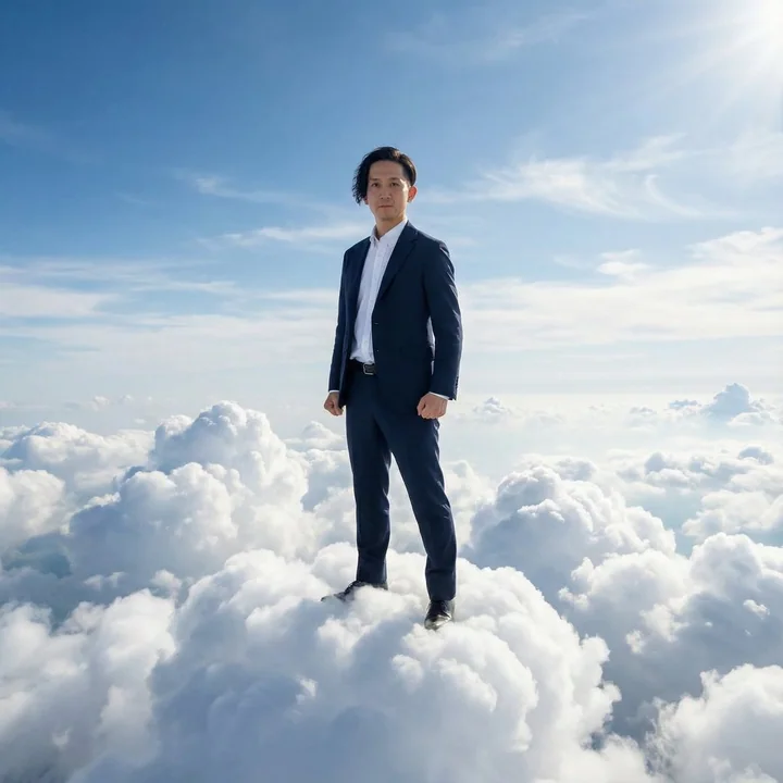 Le roi gardien en costume-cravate au-dessus des nuages