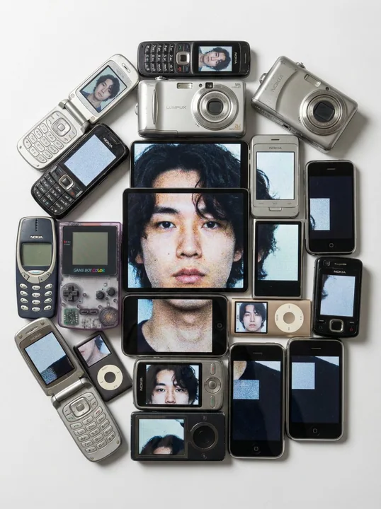 跨越屏幕的千禧年复古电子像素少女肖像