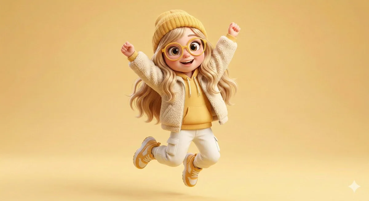 Энергичный прыжок солнечной девушки в стиле Pixar