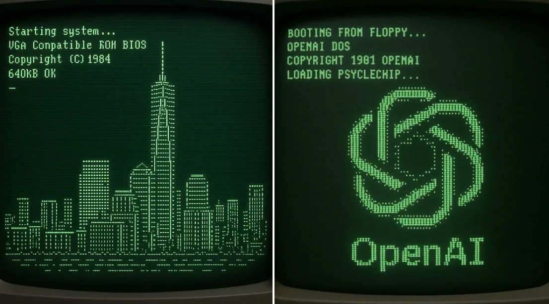 Analyse de l'écran d'allumage d'ordinateur rétro en art ASCII