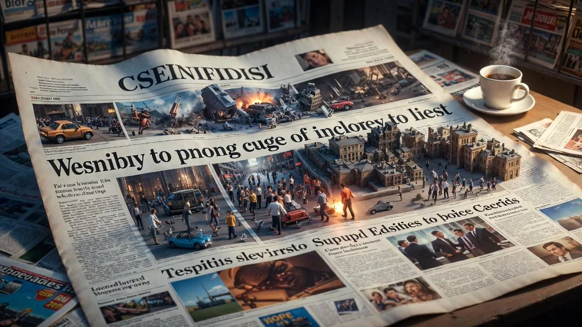 Epic 3D newspaper headline news explodes into a real scene