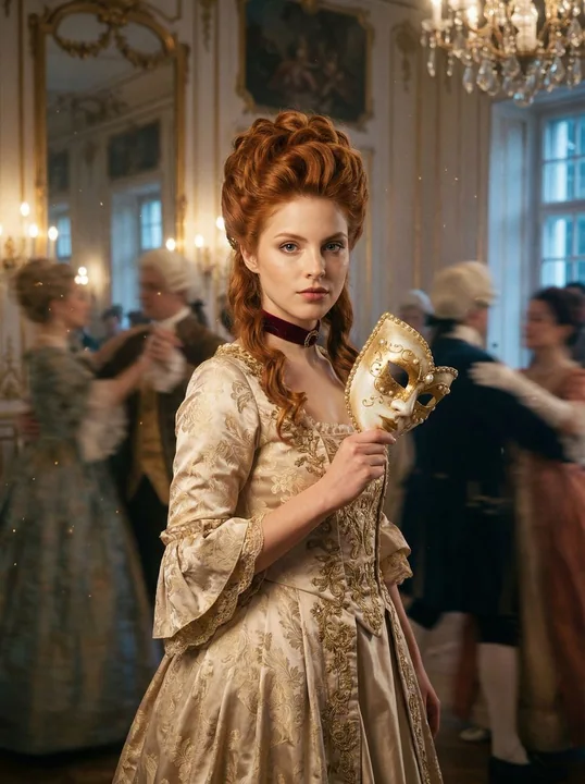 Mirror Hall Dreamscape: A Rococo Feast of Copper-Haired Beauty