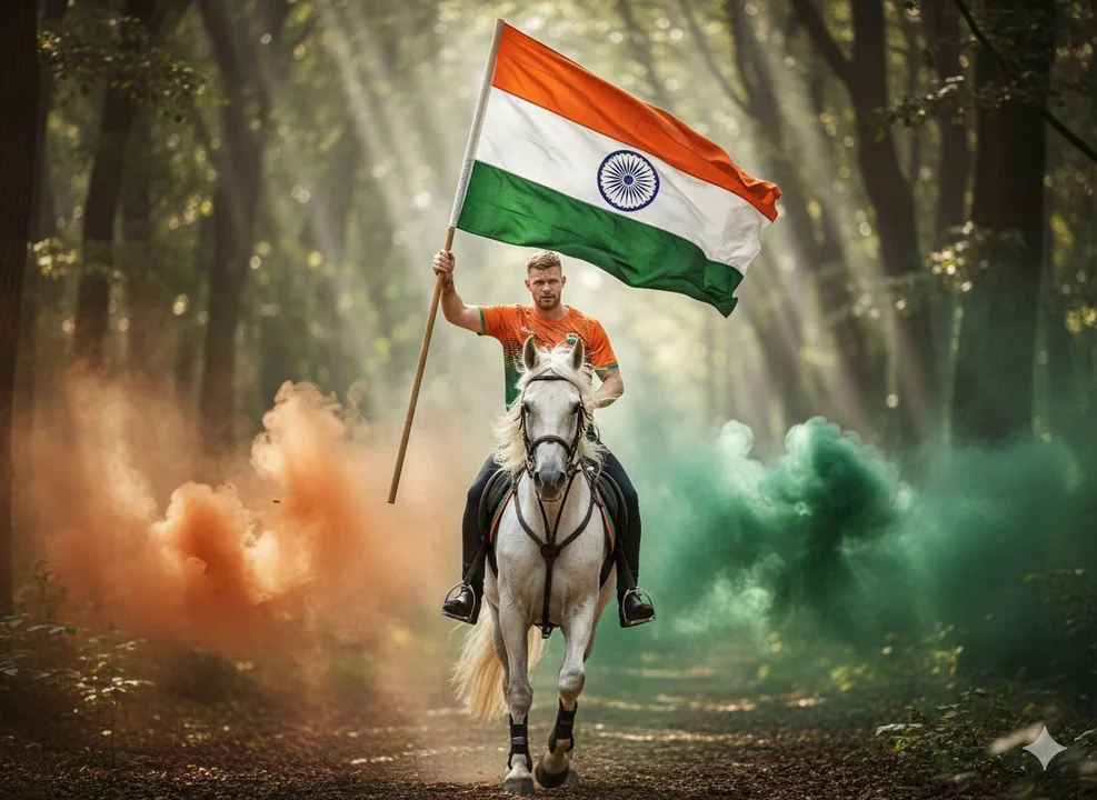 Portrait d'un jeune patriote sous les couleurs de l'Inde