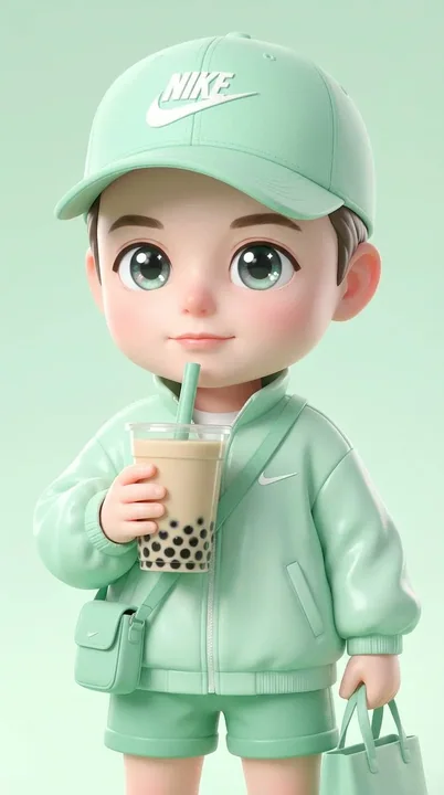 Super cute Pixar-style mint green sporty chibi girl