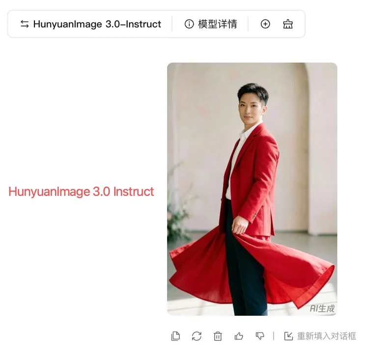 L'homme vêtu d'un manteau rouge s'intègre parfaitement dans la scène originale.